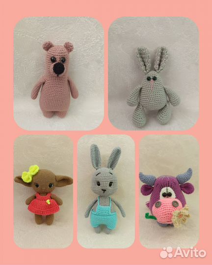 Вязаные игрушки Бык/ Заяц/ Йода/Мишка