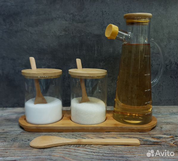 Баночки для соли, сахара и кувшин для масла