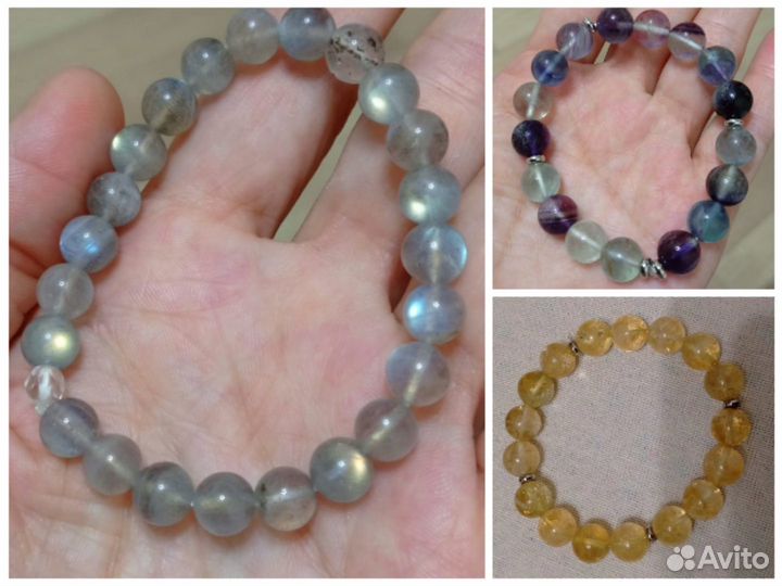 Браслет цитрин, лабродор (спектролит), флюорит