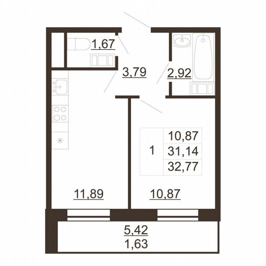 1-к. квартира, 32,8 м², 2/6 эт.