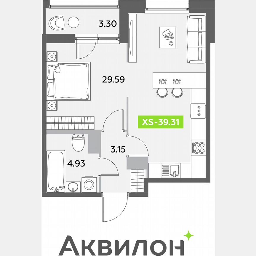 Квартира-студия, 39,3 м², 10/12 эт.
