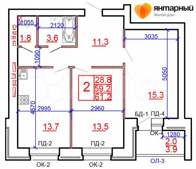 2-к. квартира, 59,2 м², 2/10 эт.