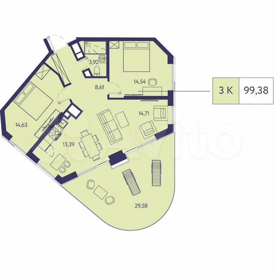 3-к. квартира, 99,4 м², 13/20 эт.