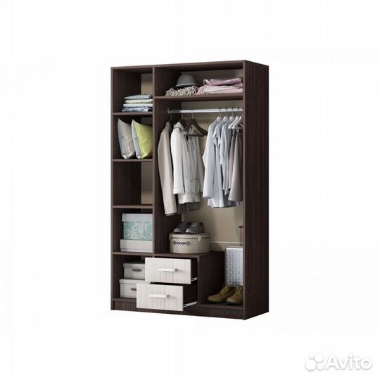 Шкаф 3-х створчатый №2 с зеркалом - ясень шимо светлый/венге