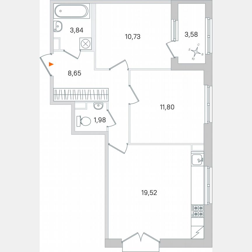 2-к. квартира, 58,3 м², 2/4 эт.