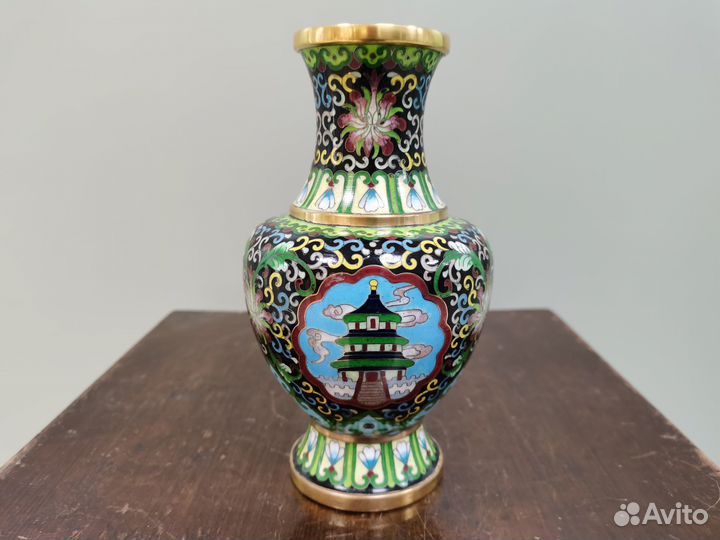 Ваза Китай Япония клуазоне 1950 годы эмаль