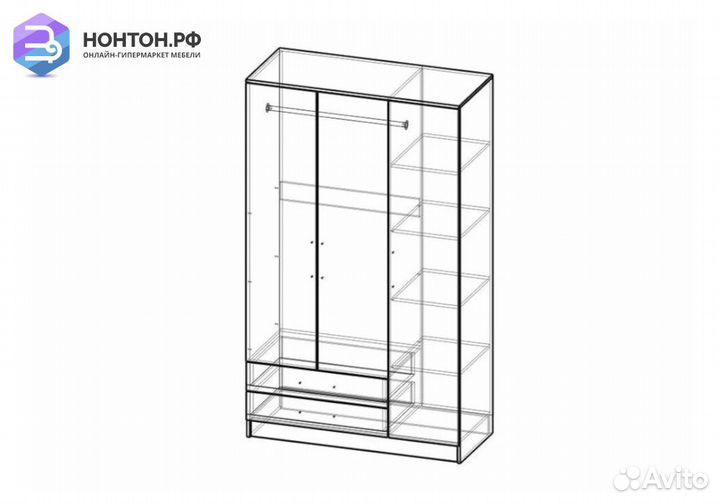 Шкаф 3-х створчатый дуб беленый / венге