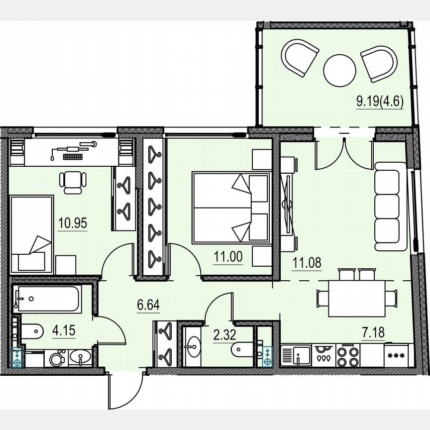 2-к. квартира, 53,3 м², 4/17 эт.
