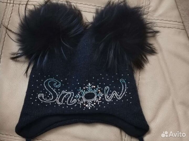 Шапка зимняя темно синяя для девочки 4-7 лет