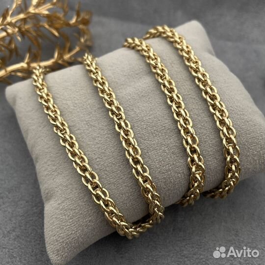 Золотая цепь объемная двойной якорь / колос 375