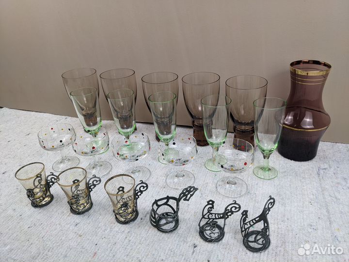 Цветное стекло СССР ваза бокалы рюмки Bohemia