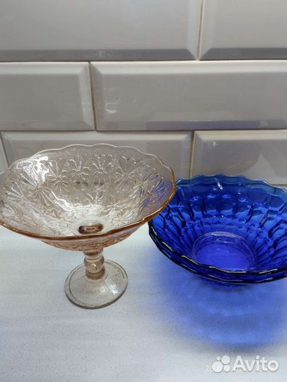Ваза для фруктов, салатники кобальт. Стекло. СССР