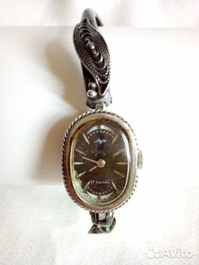Женские часы Луч,браслет мельхиор, скань, СССР