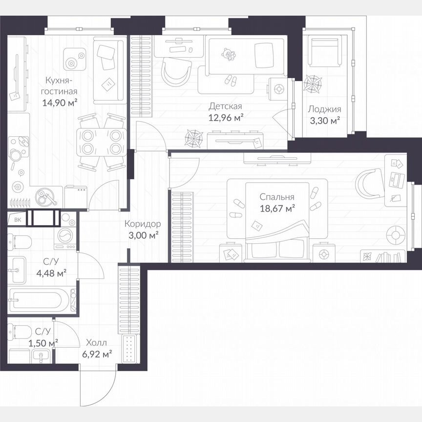 2-к. квартира, 64,1 м², 5/11 эт.