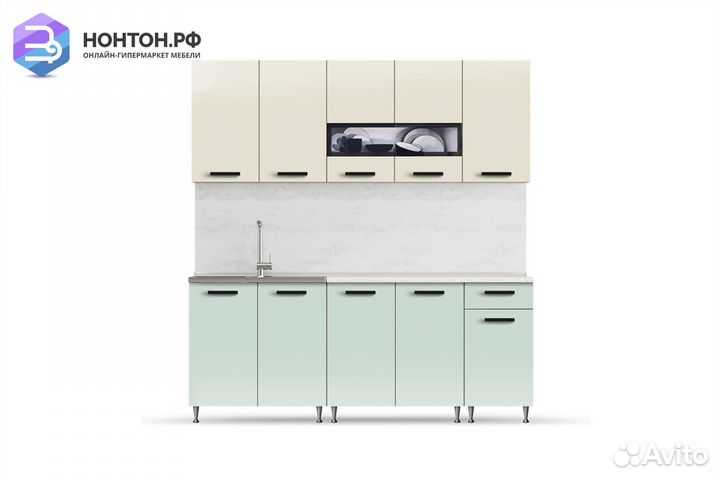 Кухня Рио-2 2.0м бежевый / мята