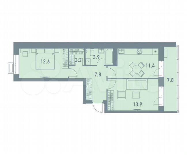 2-к. квартира, 55,7 м², 7/8 эт.