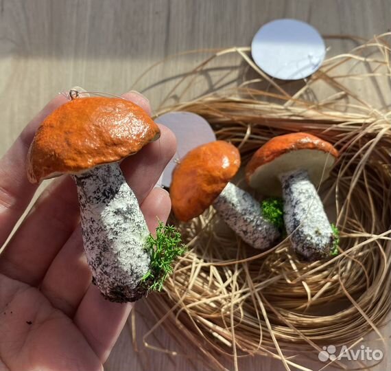 Ватная елочная игрушка Грибы подосиновики