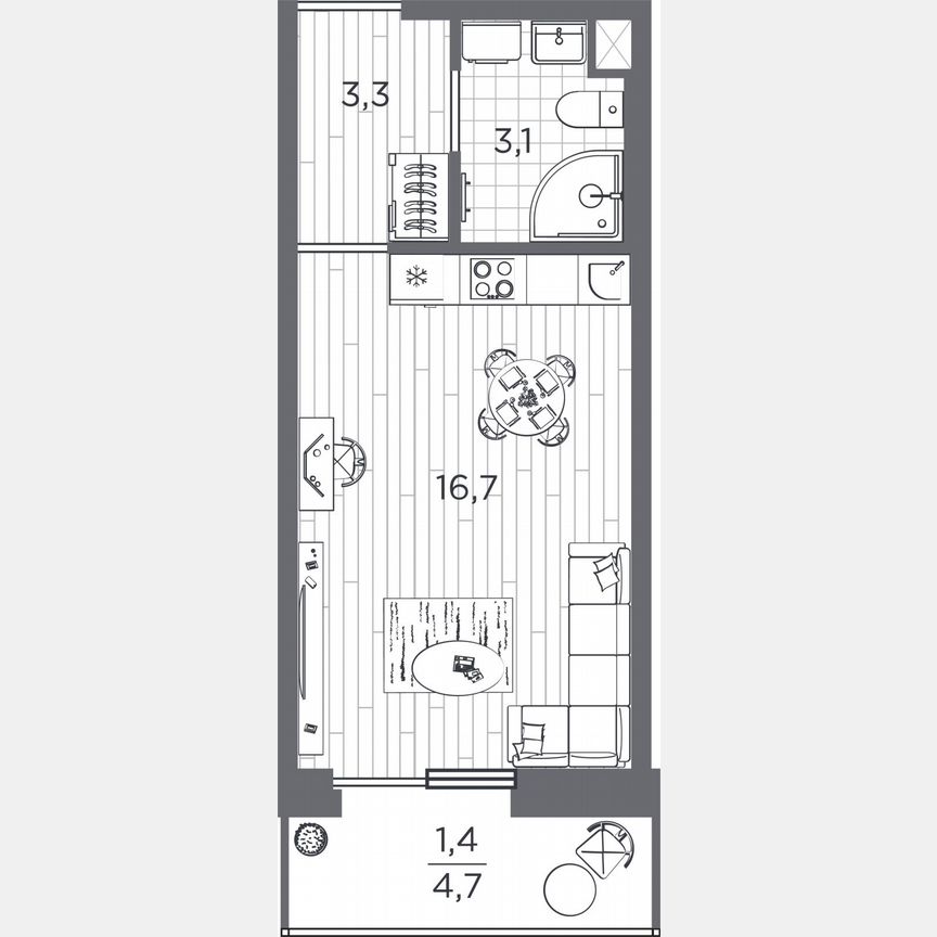 Квартира-студия, 24,5 м², 2/25 эт.