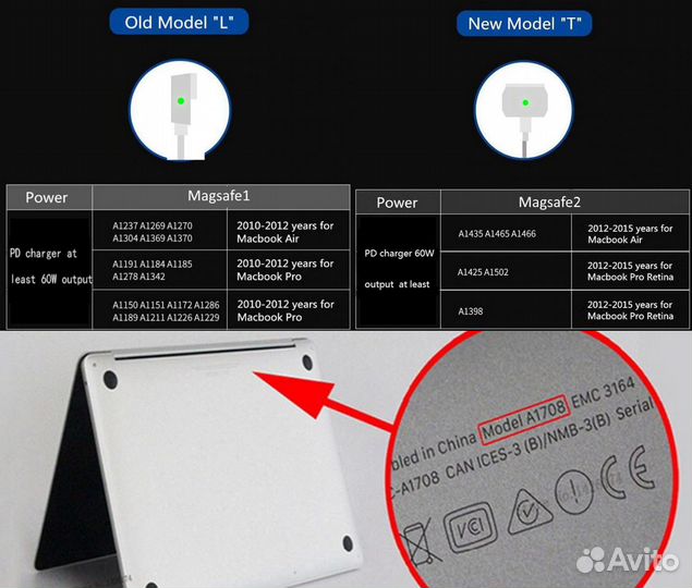 Провод кабель для магсейф-1 и 2 magsafe 2 Macbook
