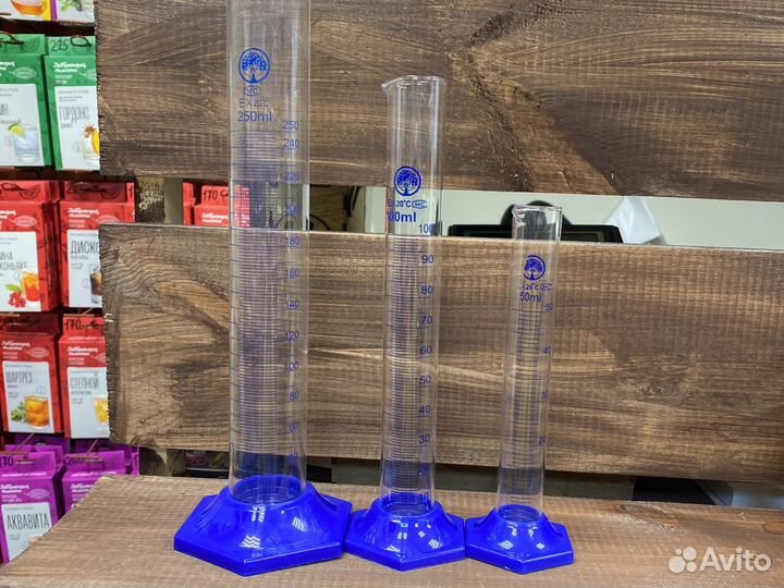 Мерный цилиндр стекло, 25,50, 100,250 мл