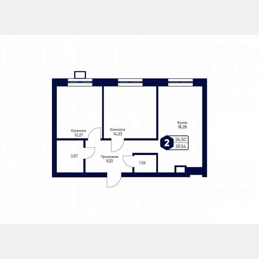 2-к. квартира, 59,5 м², 4/5 эт.