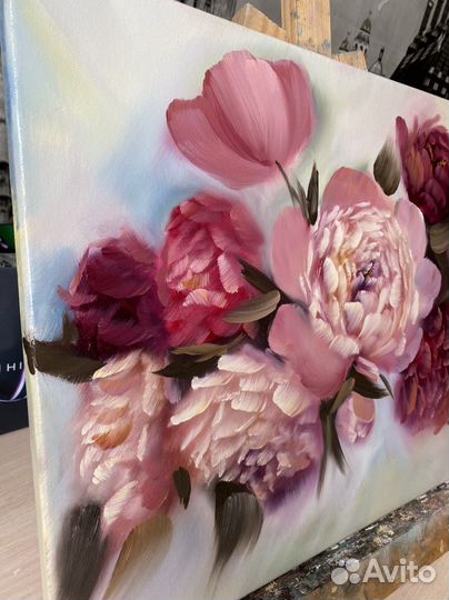 Картина маслом «Цветы пионы»