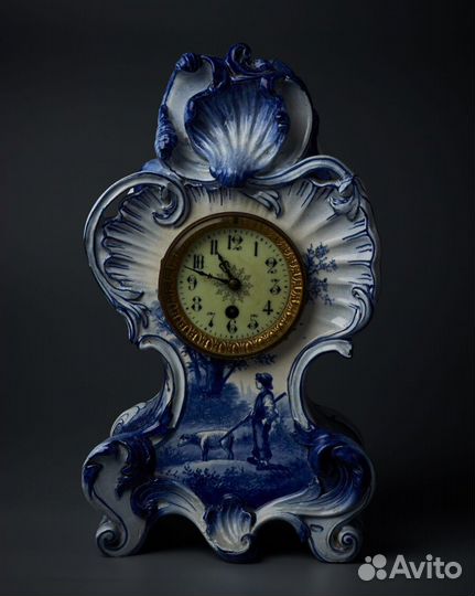 Каминный антикварный гарнитур с делфтской росписью конца XIX века