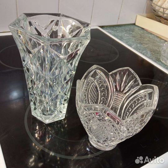 Хрусталь вазы, стопки, салатники