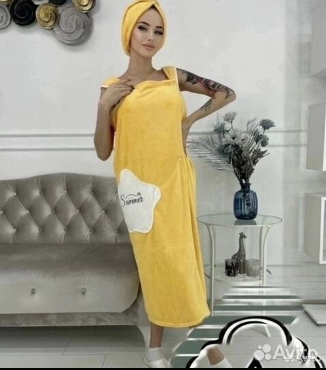 Халат для бани и сауны с чалмой