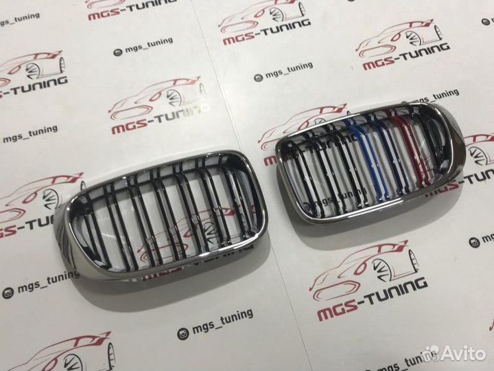 Решетка двойная BMW X3/X4 F25/26 Триколор + Хром
