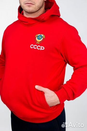 Красная толстовка с символикой СССР с капюшоном