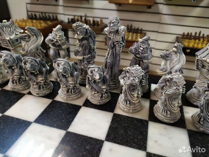 Шахматы Русские сказки мрамор змеевик