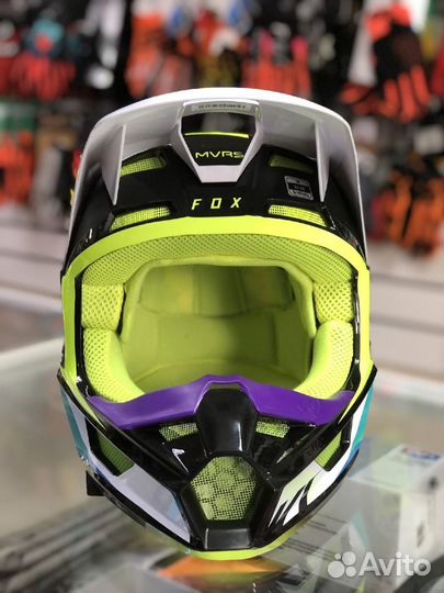 Шлем Fox V1 Tro Helmet,Черно-бело-флуоресцентный