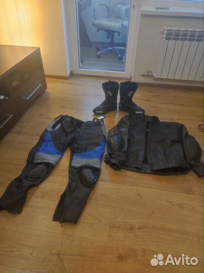 Мото штаны кожаные с защитой, куртка, боты