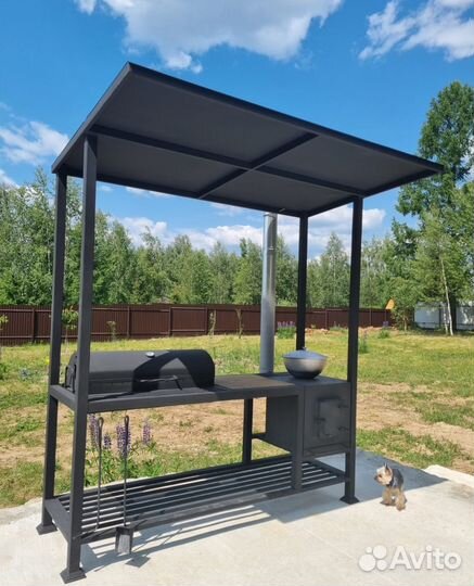 Мангал с печью под казан и крышей