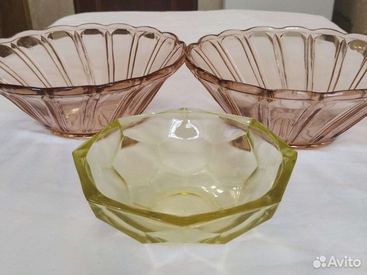 Ваза для фруктов цветное стекло СССР