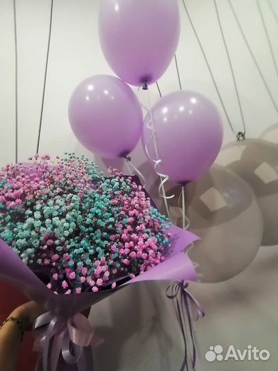 Воздушный шар букет гипсофила подарок живые цветы