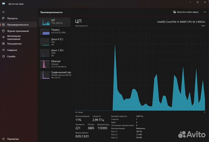 Игровой компьютер rtx 2070 i5 9400 16гб озу