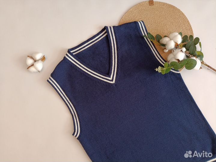 Жилет женский синий вискоза 44 46 оверсайз