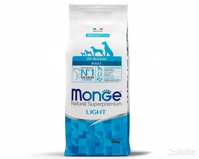 Корм Monge Light для собак, низкокалорийный, 12кг