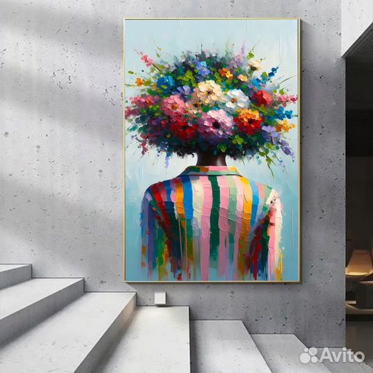 Картина Яркая с цветами вместо головы мужчины