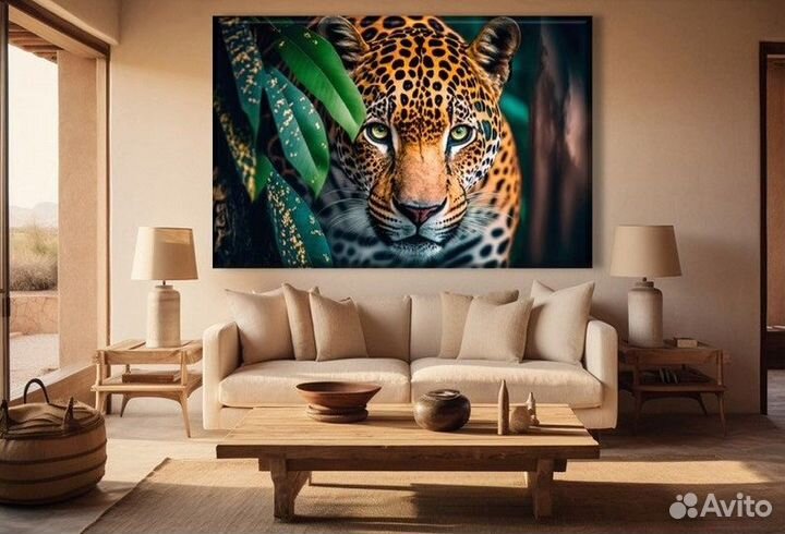 Интерьерная картина маслом леопард Премиум холст