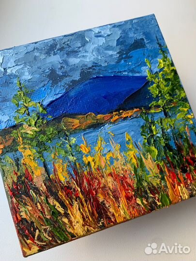 Картина маслом на холсте магнит горы осень пейзаж