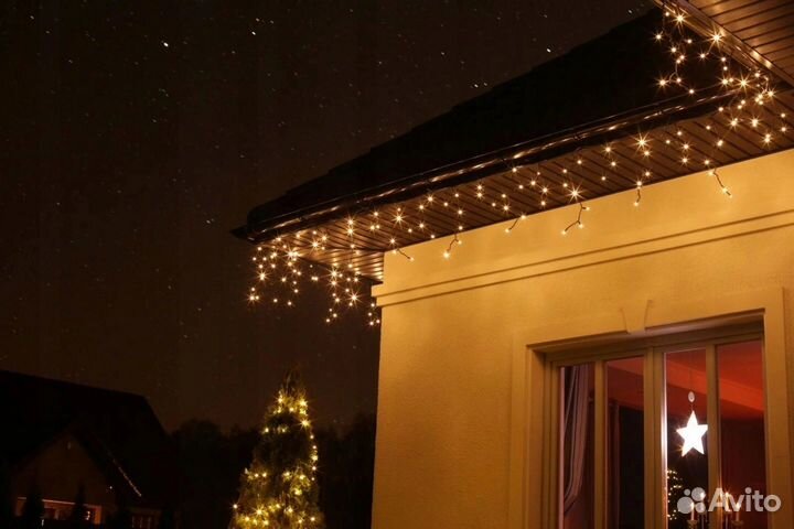 Уличная гирлянда Бахрома, монтаж установка