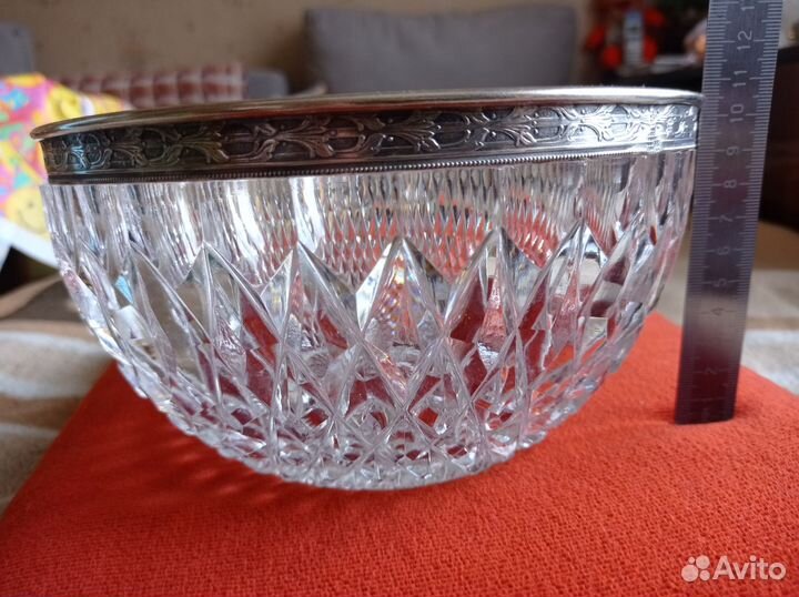 Хрустальная салатница с мельхиоровым ободком, СССР