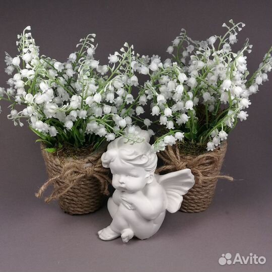 Ландыши 2 горшочка, в подарок Статуэтка Ангела