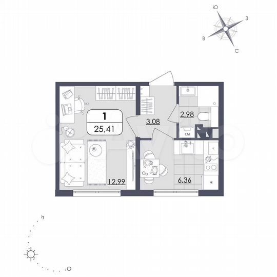 1-к. квартира, 25,4 м², 2/4 эт.