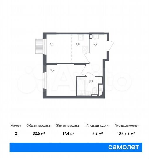 2-к. квартира, 32,5 м², 4/17 эт.
