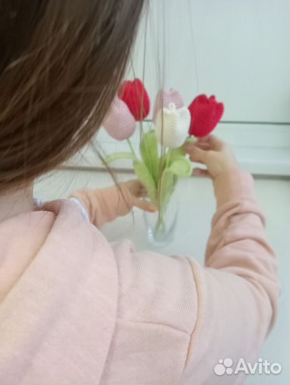 Вязаные тюльпаны, декоративные вязаные цветы