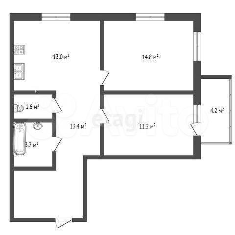 2-к. квартира, 62 м², 1/16 эт.